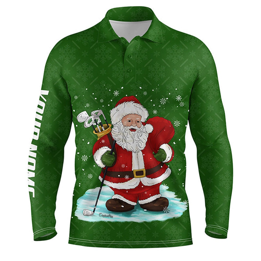 Golf Polo shirts, Mens Golf Polo Shirts Custom Name Christmas Green Pattern Santa Golfer, Christmas Golf Gift For Men