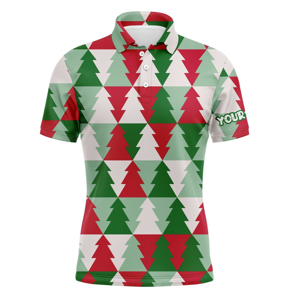 Golf Polo shirts, Mens Golf Polo Shirts Custom Name Christmas Tree Pattern, Christmas Golf Gift For Men