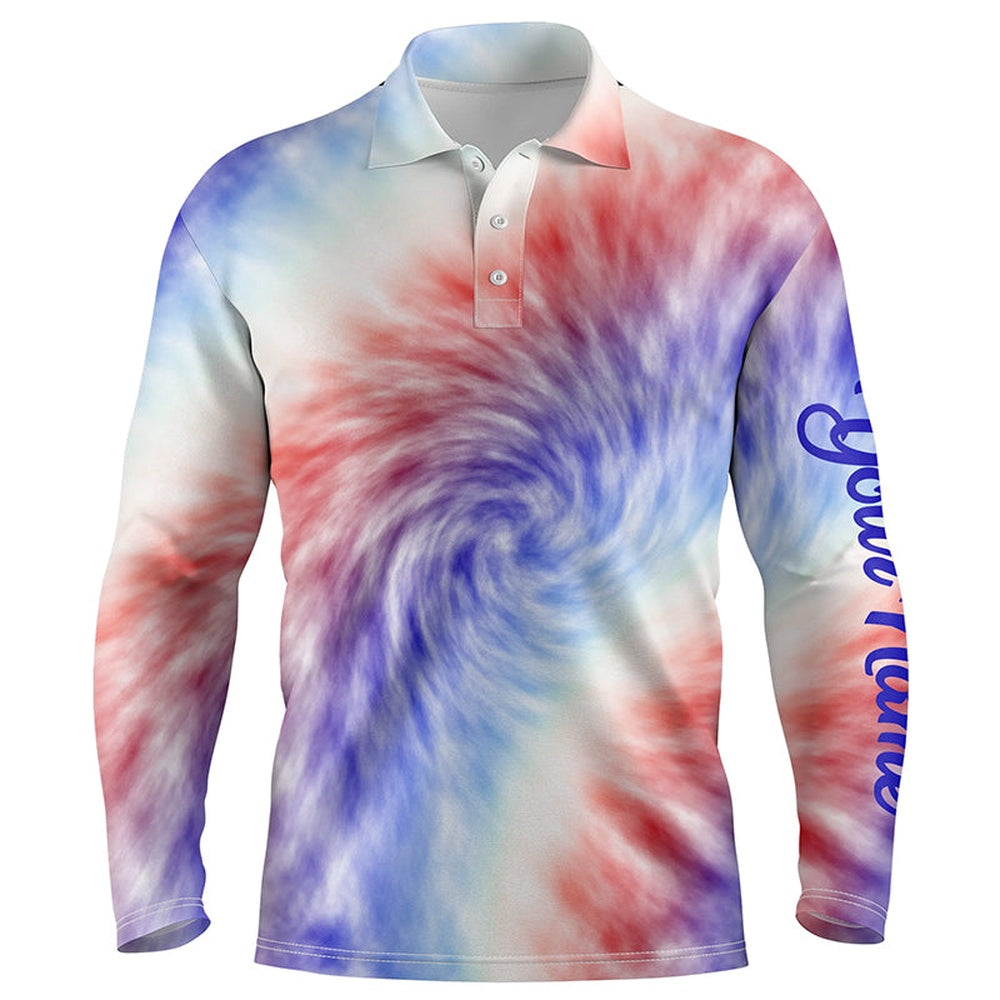 Golf Polo shirts, Mens Golf Polo Shirts Custom Name Colorful Red White And Blue Tie Dye Pattern Team Golf Wear For Mens