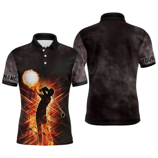 Golf Polo shirts, Mens Golf Polo Shirts Custom Name Flame Golf Ball Light Golf Outfits Men
