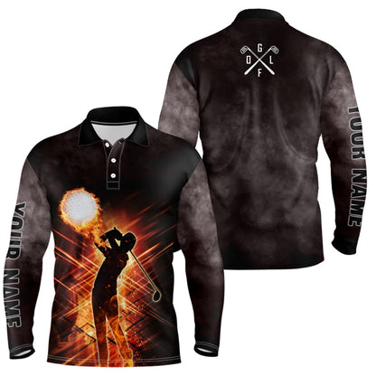 Golf Polo shirts, Mens Golf Polo Shirts Custom Name Flame Golf Ball Light Golf Outfits Men