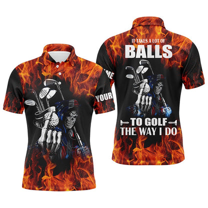 Golf Polo shirts, Mens Golf Polo Shirts Custom Name Flame Golf Skull It Takes A Lot Of Ballsto Golf The Way I Do
