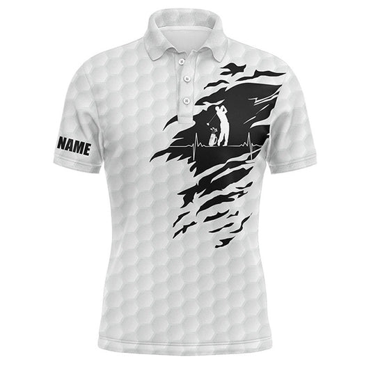 Golf Polo shirts, Mens Golf Polo Shirts Custom Name Golf Ball Pattern White Golf Shirt, Gifts For Golf Lovers