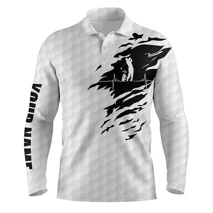 Golf Polo shirts, Mens Golf Polo Shirts Custom Name Golf Ball Pattern White Golf Shirt, Gifts For Golf Lovers
