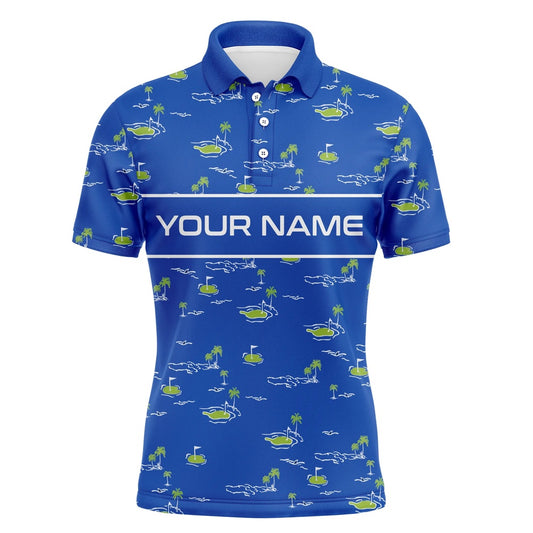 Golf Polo shirts, Mens Golf Polo Shirts Custom Name Golf Course Pattern Tournament Golf Polo Shirts For Men Blue