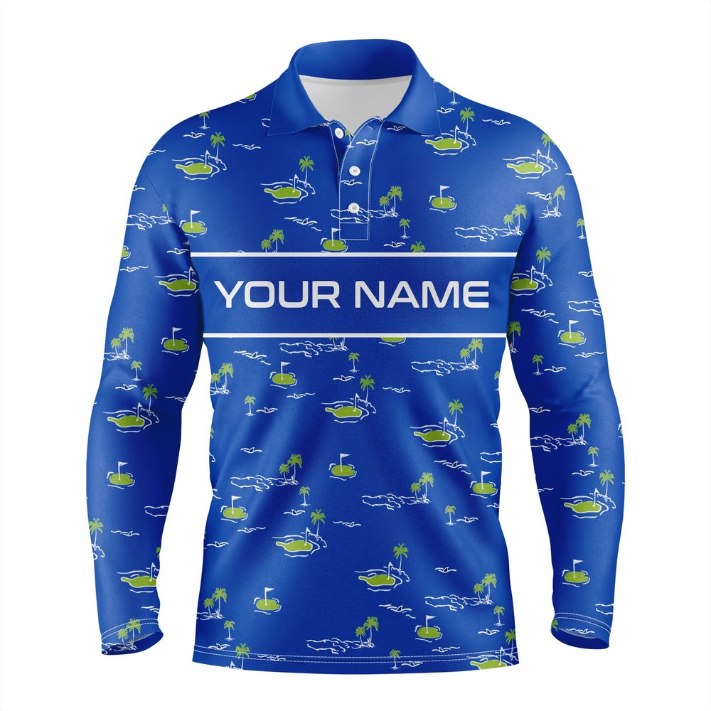 Golf Polo shirts, Mens Golf Polo Shirts Custom Name Golf Course Pattern Tournament Golf Polo Shirts For Men Blue