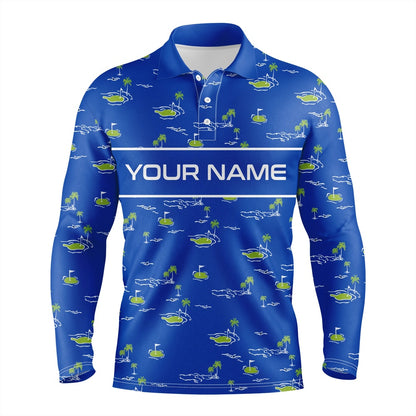 Golf Polo shirts, Mens Golf Polo Shirts Custom Name Golf Course Pattern Tournament Golf Polo Shirts For Men Blue
