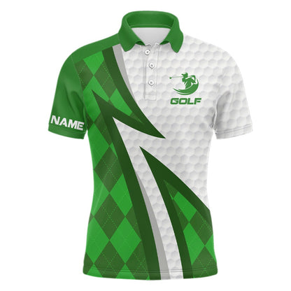 Golf Polo shirts, Mens Golf Polo Shirts Custom Name Green Argyle Pattern White Golf Ball Skin Mens Golf Wears