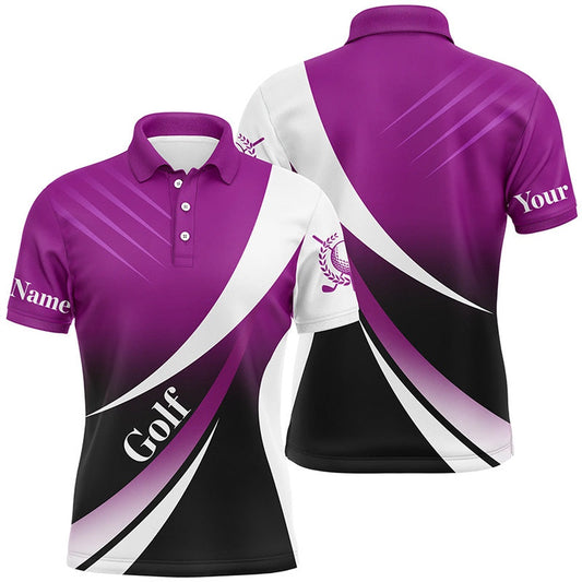 Golf Polo shirts, Mens Golf Polo Shirts Custom Name Light Purple And White Golf Shirt, Tournament Golf Tops For Mens