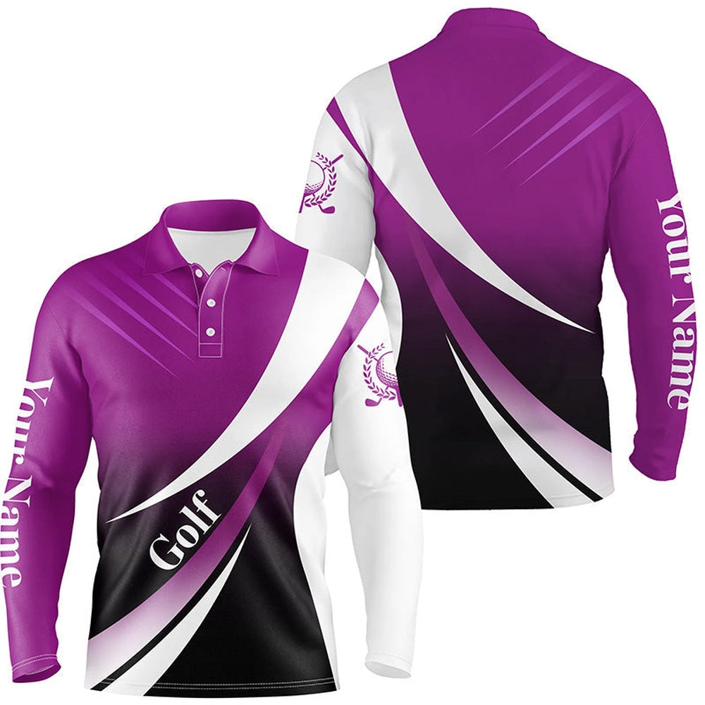 Golf Polo shirts, Mens Golf Polo Shirts Custom Name Light Purple And White Golf Shirt, Tournament Golf Tops For Mens