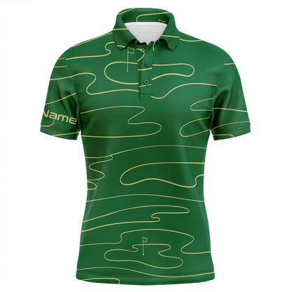 Golf Polo shirts, Mens Golf Polo Shirts Custom Name Mens Green Golf Course Pattern Tournament Golf Polo Shirts