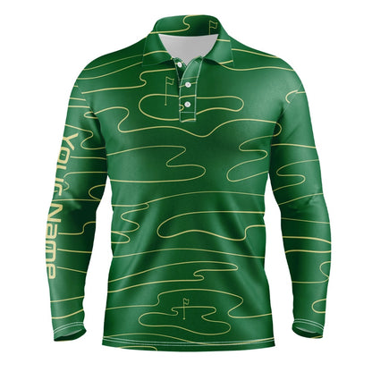Golf Polo shirts, Mens Golf Polo Shirts Custom Name Mens Green Golf Course Pattern Tournament Golf Polo Shirts