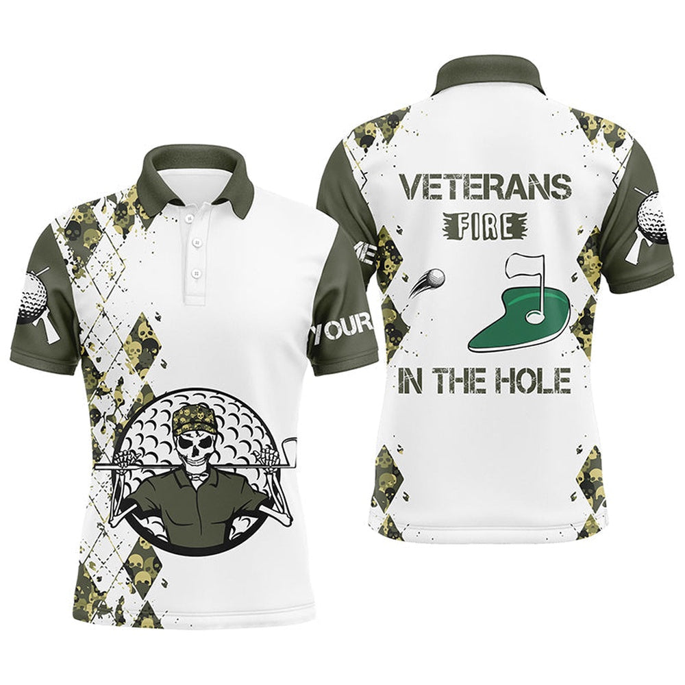 Golf Polo shirts, Mens Golf Polo Shirts Custom Name Veterans Fire In The Hole Skull Golf Shirt, Golf Tops For Mens
