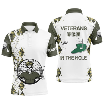 Golf Polo shirts, Mens Golf Polo Shirts Custom Name Veterans Fire In The Hole Skull Golf Shirt, Golf Tops For Mens