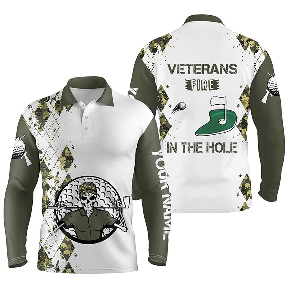 Golf Polo shirts, Mens Golf Polo Shirts Custom Name Veterans Fire In The Hole Skull Golf Shirt, Golf Tops For Mens