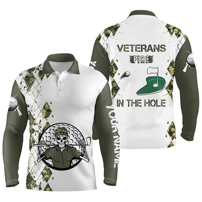 Golf Polo shirts, Mens Golf Polo Shirts Custom Name Veterans Fire In The Hole Skull Golf Shirt, Golf Tops For Mens