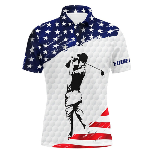 Golf Polo shirts, Mens Golf Polo Shirts Custom Name White American Flag Patriotic Golf Shirts For Mens Golfing Gifts
