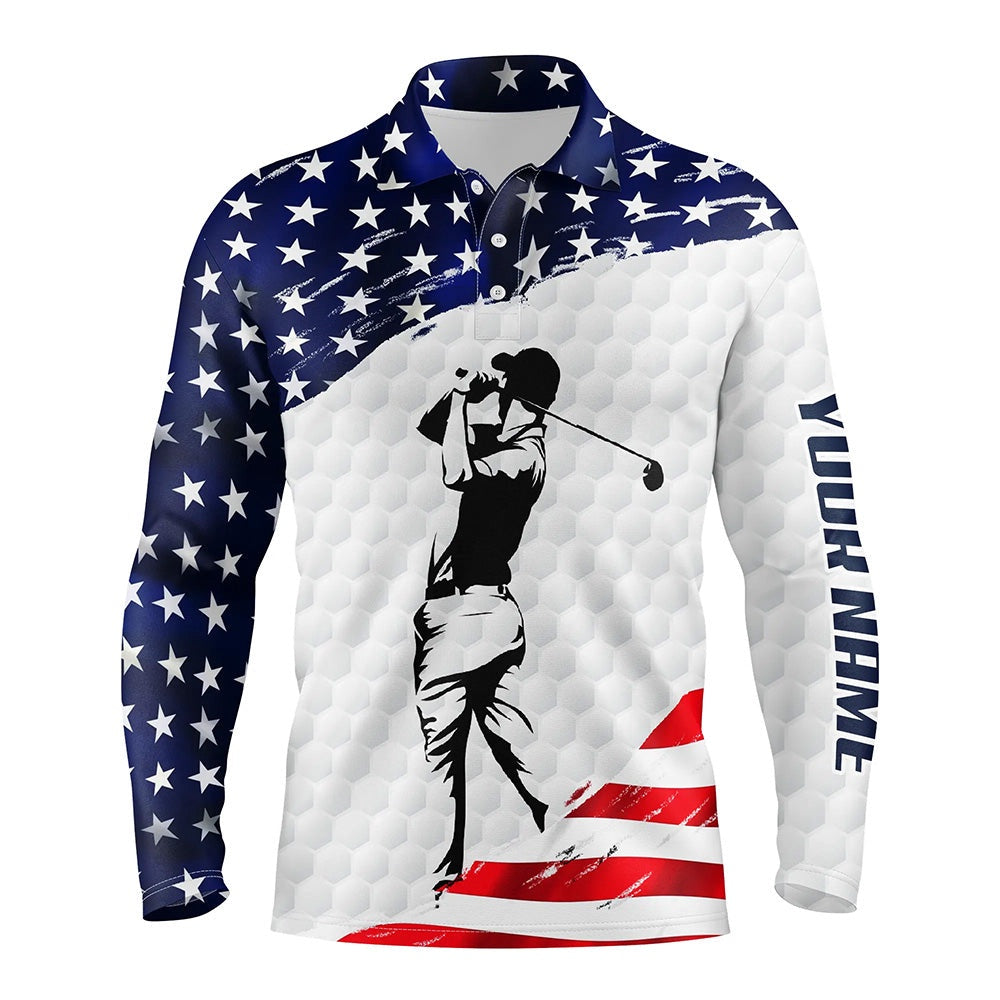 Golf Polo shirts, Mens Golf Polo Shirts Custom Name White American Flag Patriotic Golf Shirts For Mens Golfing Gifts