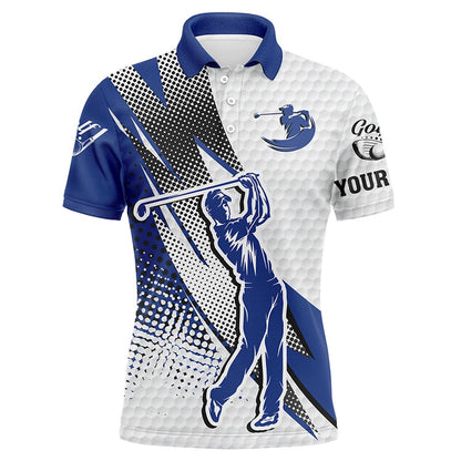 Golf Polo shirts, Mens Golf Polo Shirts Custom Name White And Blue Polo Golf Shirts For Men, Custom Team Golf Shirt