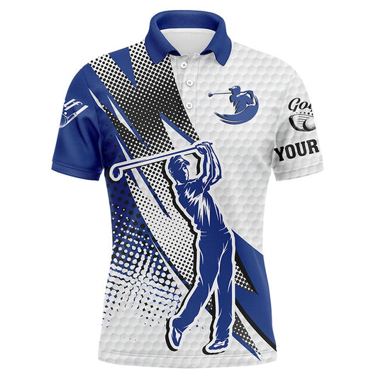 Golf Polo shirts, Mens Golf Polo Shirts Custom Name White And Blue Polo Golf Shirts For Men, Custom Team Golf Shirt