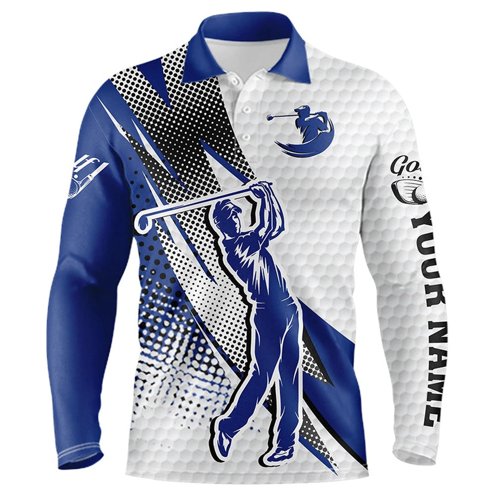 Golf Polo shirts, Mens Golf Polo Shirts Custom Name White And Blue Polo Golf Shirts For Men, Custom Team Golf Shirt