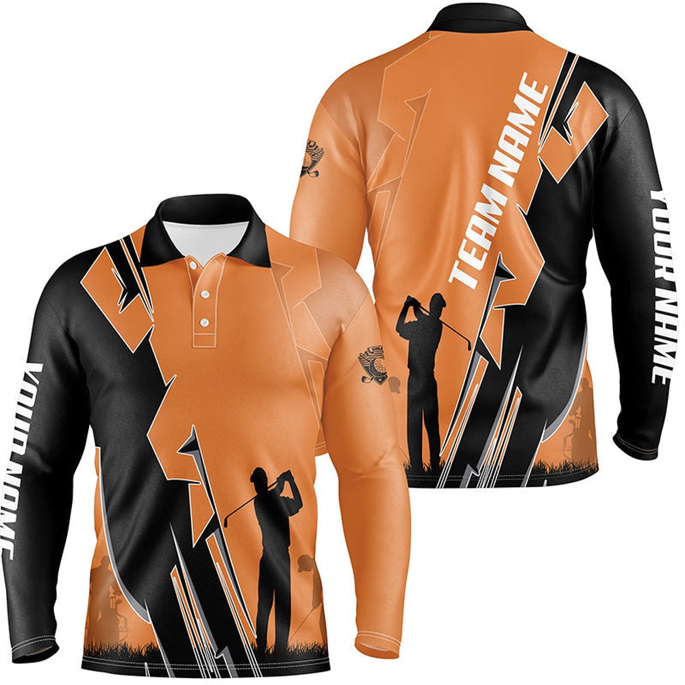 Golf Polo shirts, Mens Golf Polo Shirts Custom Orange And Black Golf Tops For Men, Best Golf Gifts