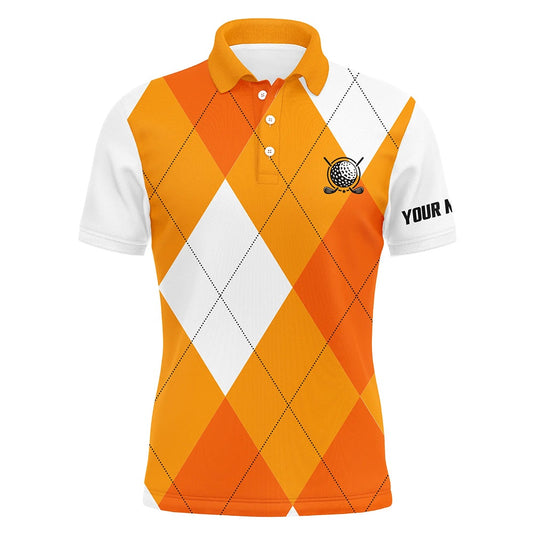 Golf Polo shirts, Mens Golf Polo Shirts Custom Orange And White Golf Argyle Plaid Pattern