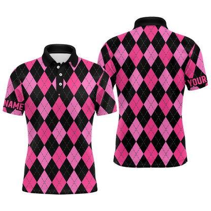 Golf Polo shirts, Mens Golf Polo Shirts Custom Pink And Black Argyle Plaid Pattern Golf Attire For Men
