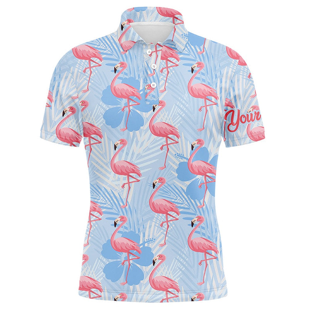 Golf Polo shirts, Mens Golf Polo Shirts Custom Pink Flamingo Blue Tropical Pattern Golf Apparel For Team Men Golfer