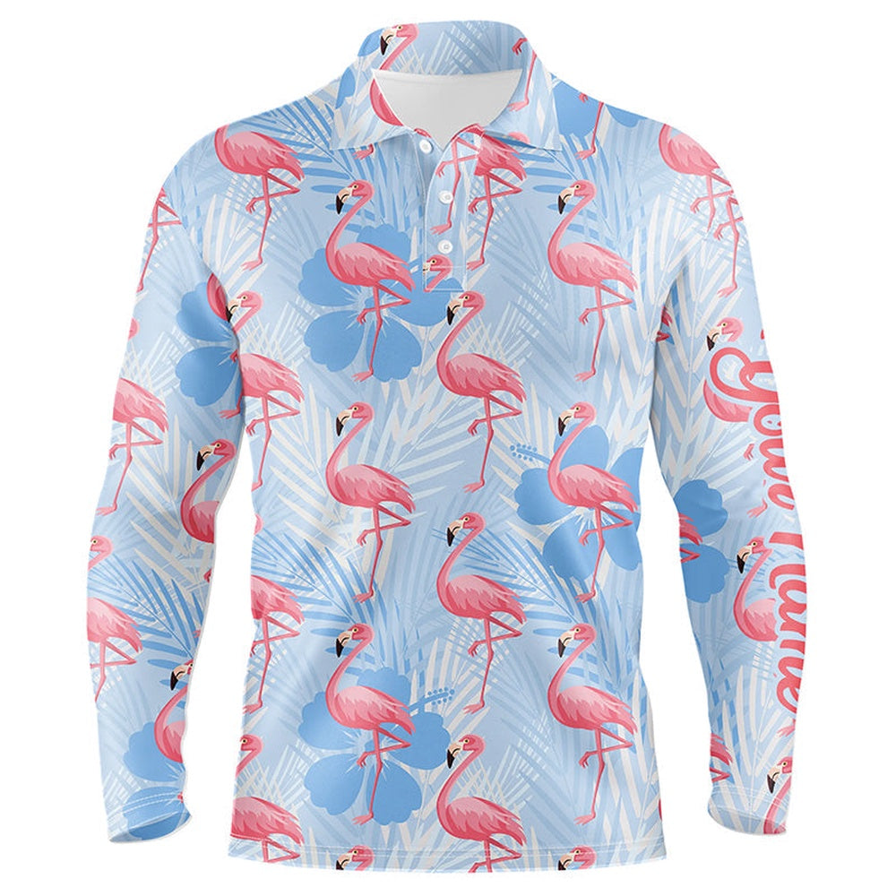 Golf Polo shirts, Mens Golf Polo Shirts Custom Pink Flamingo Blue Tropical Pattern Golf Apparel For Team Men Golfer