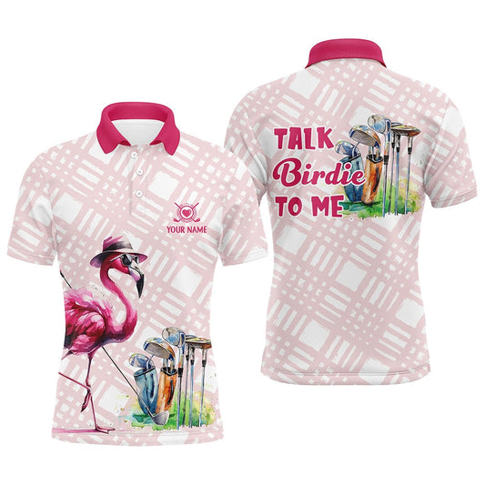 Golf Polo shirts, Mens Golf Polo Shirts Custom Pink Flamingo Pattern Golf Shirts Talk Birdie To Me
