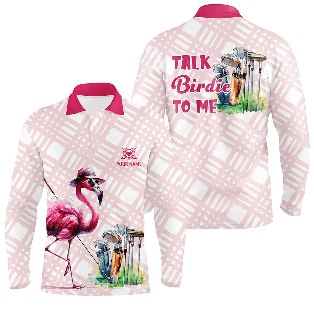 Golf Polo shirts, Mens Golf Polo Shirts Custom Pink Flamingo Pattern Golf Shirts Talk Birdie To Me