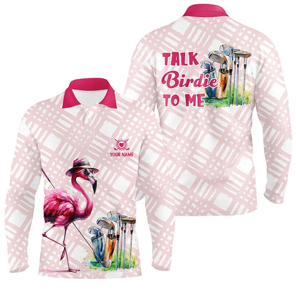Golf Polo shirts, Mens Golf Polo Shirts Custom Pink Flamingo Pattern Golf Shirts Talk Birdie To Me