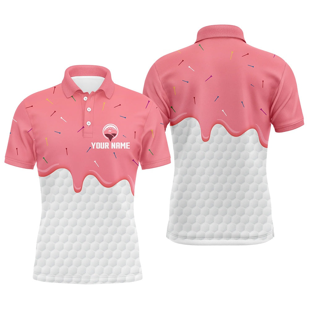 Golf Polo shirts, Mens Golf Polo Shirts Custom Pink Ice Cream Melting On Golf Ball For Mens