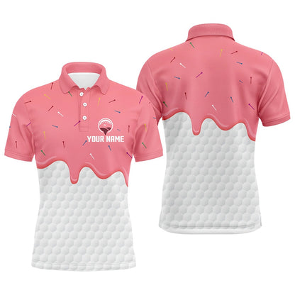 Golf Polo shirts, Mens Golf Polo Shirts Custom Pink Ice Cream Melting On Golf Ball For Mens