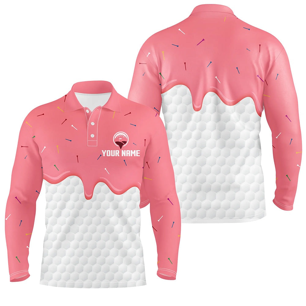 Golf Polo shirts, Mens Golf Polo Shirts Custom Pink Ice Cream Melting On Golf Ball For Mens