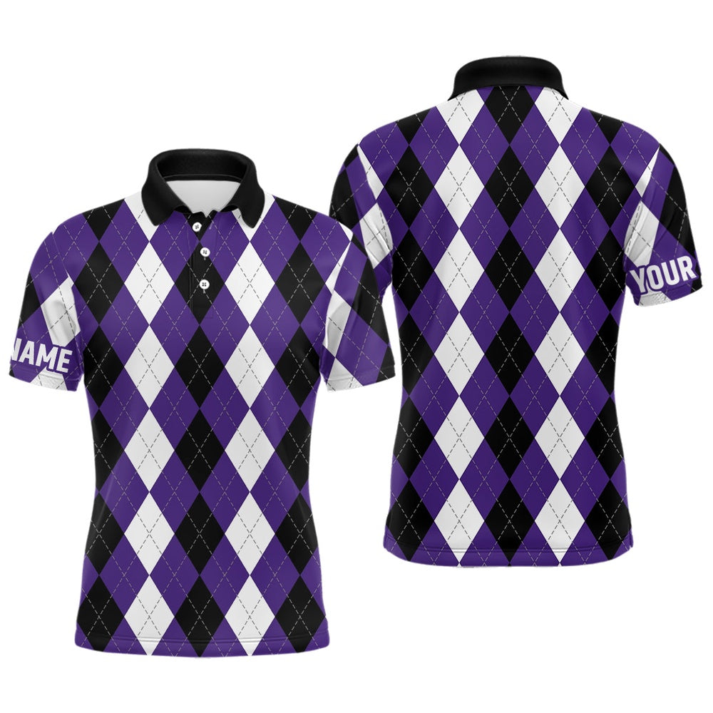Golf Polo shirts, Mens Golf Polo Shirts Custom Purple Argyle Plaid Halloween Pattern Golf Attire For Men
