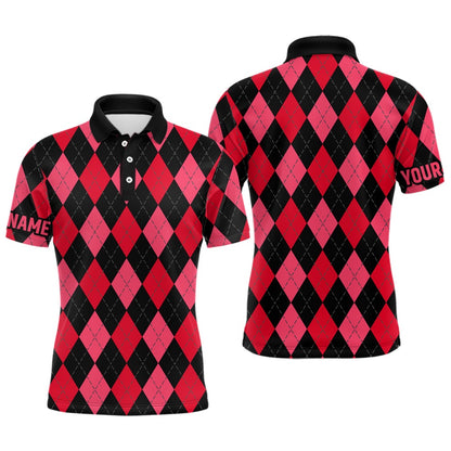 Golf Polo shirts, Mens Golf Polo Shirts Custom Red And Black Argyle Plaid Pattern Golf Attire For Men