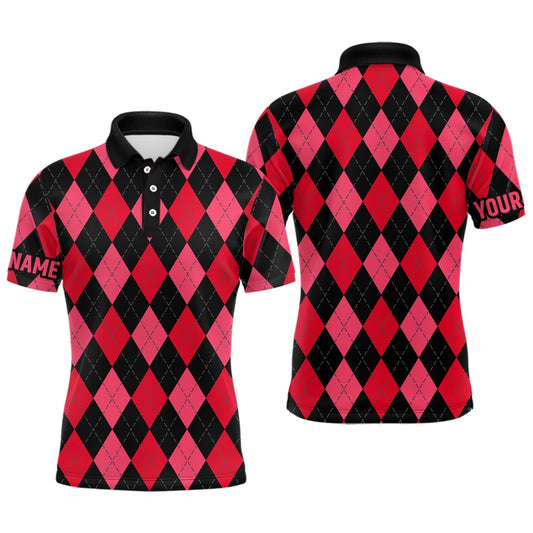 Golf Polo shirts, Mens Golf Polo Shirts Custom Red And Black Argyle Plaid Pattern Golf Attire For Men