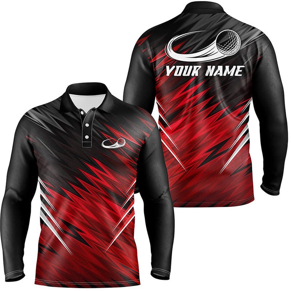 Golf Polo shirts, Mens Golf Polo Shirts Custom Red And Black Pattern Shirt For Mens
