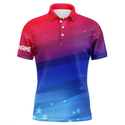 Golf Polo shirts, Mens Golf Polo Shirts Custom Red And Blue Gradient Stars Pattern Patriotic Golf Clothing For Men