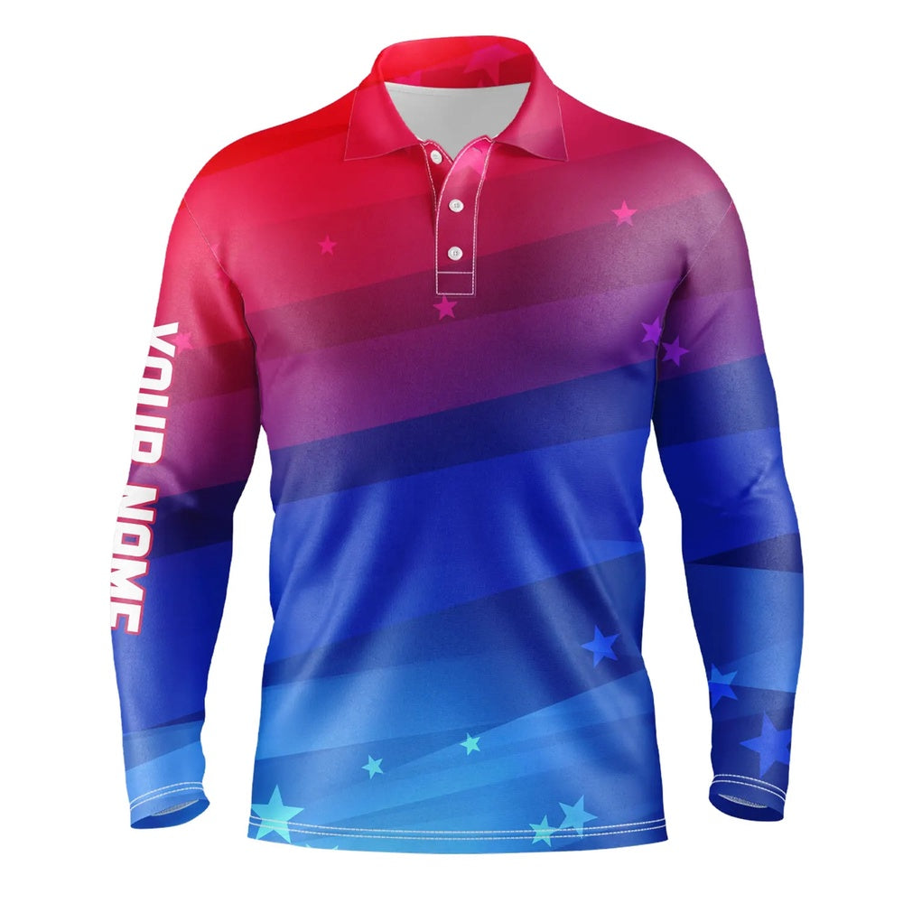 Golf Polo shirts, Mens Golf Polo Shirts Custom Red And Blue Gradient Stars Pattern Patriotic Golf Clothing For Men
