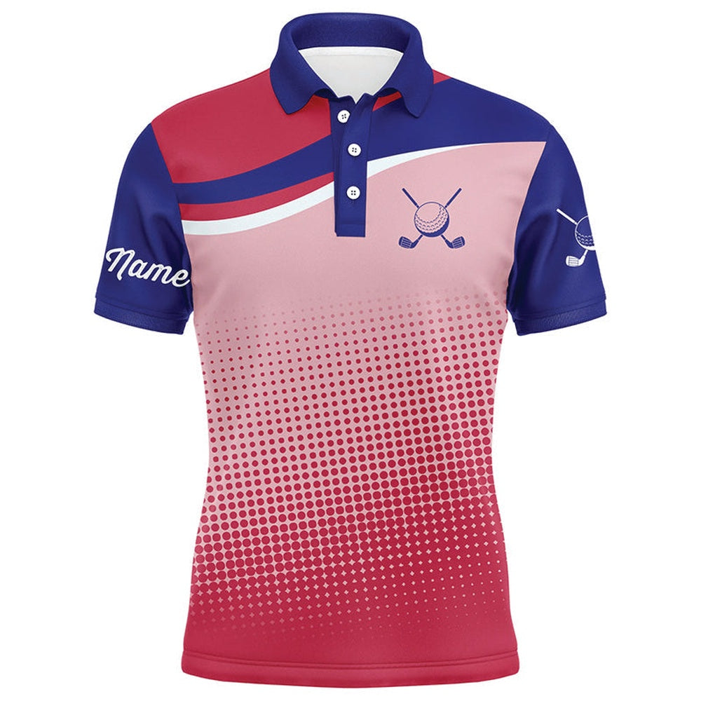 Golf Polo shirts, Mens Golf Polo Shirts Custom Red And Blue Sport Pattern Golfing Gifts, Golf Tops For Mens