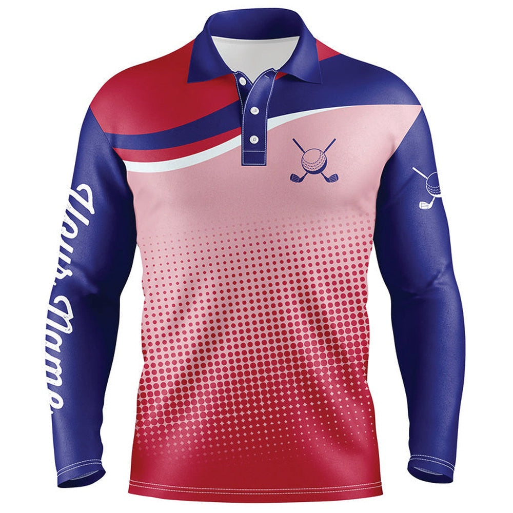 Golf Polo shirts, Mens Golf Polo Shirts Custom Red And Blue Sport Pattern Golfing Gifts, Golf Tops For Mens