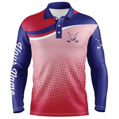Golf Polo shirts, Mens Golf Polo Shirts Custom Red And Blue Sport Pattern Golfing Gifts, Golf Tops For Mens