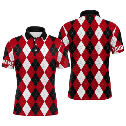 Golf Polo shirts, Mens Golf Polo Shirts Custom Red Argyle Plaid Pattern Golf Attire For Men