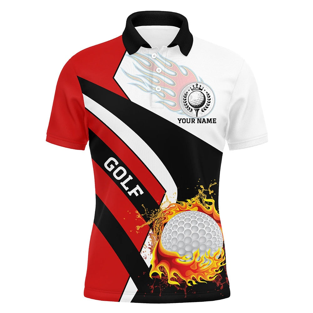 Golf Polo shirts, Mens Golf Polo Shirts Custom Red White And Black Flame Golf Fire Team Jerseys, Golf Outfits For Men
