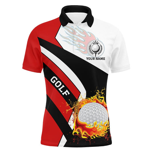 Golf Polo shirts, Mens Golf Polo Shirts Custom Red White And Black Flame Golf Fire Team Jerseys, Golf Outfits For Men