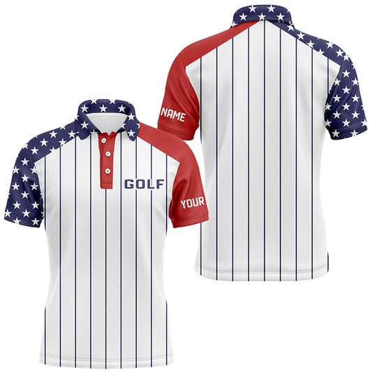 Golf Polo shirts, Mens Golf Polo Shirts Custom Red, White And Blue American Flag Patriotic Stripes Golf Attire For Men