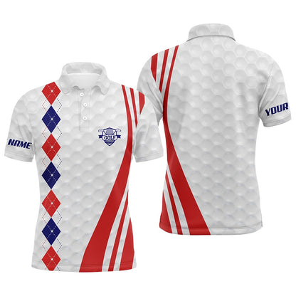 Golf Polo shirts, Mens Golf Polo Shirts Custom Red, White And Blue Argyle Golf Ball Skin Patriot Golf Gifts For Men